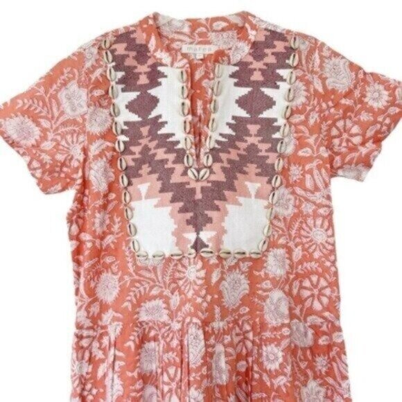 Marea by Liz Joy Olympia Sorbet Floral Print Shell Short Sleeve Kaftan Dress XS - Picture 4 of 12
